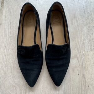 Tory Burch Black Suede Pascal Smoking Slipper Loafer Size 7M